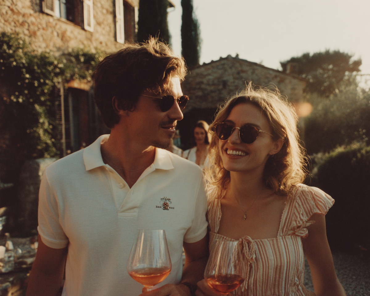 Couple enjoying rosé at the estate